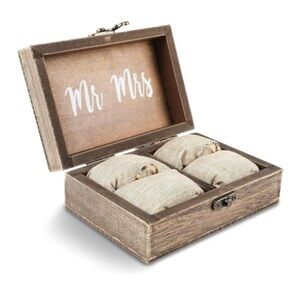 Rustic Wooden Ring Box with Cushions
